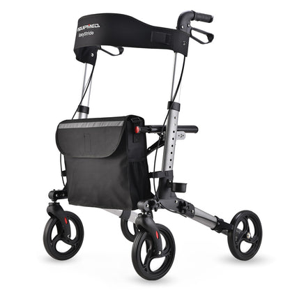 Lightweight Aluminium Rollator with Padded Seat and Large Wheels - Silver