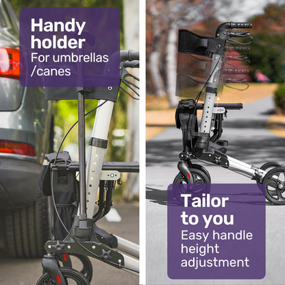 Lightweight Aluminium Rollator with Padded Seat and Large Wheels - Silver