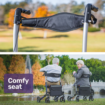 Lightweight Aluminium Rollator with Padded Seat and Large Wheels - Silver
