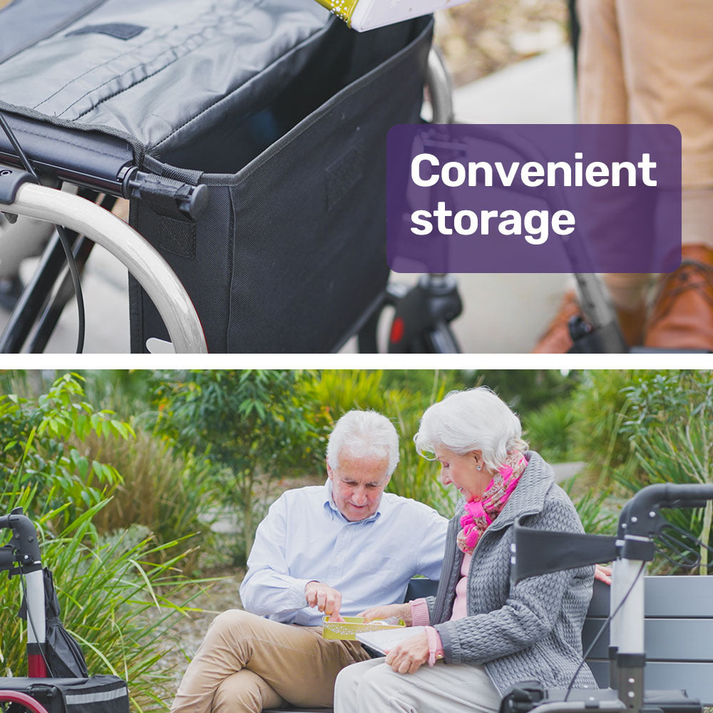 Lightweight Aluminium Rollator with Padded Seat and Large Wheels - Silver