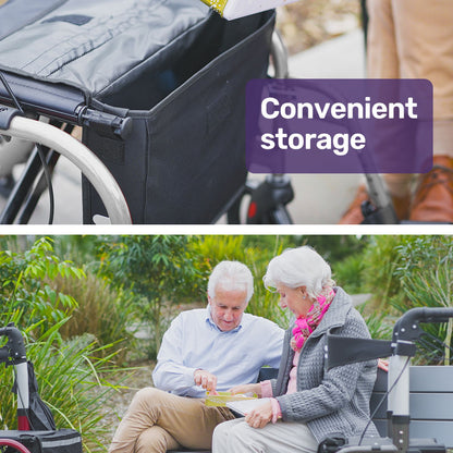 Lightweight Aluminium Rollator with Padded Seat and Large Wheels - Silver