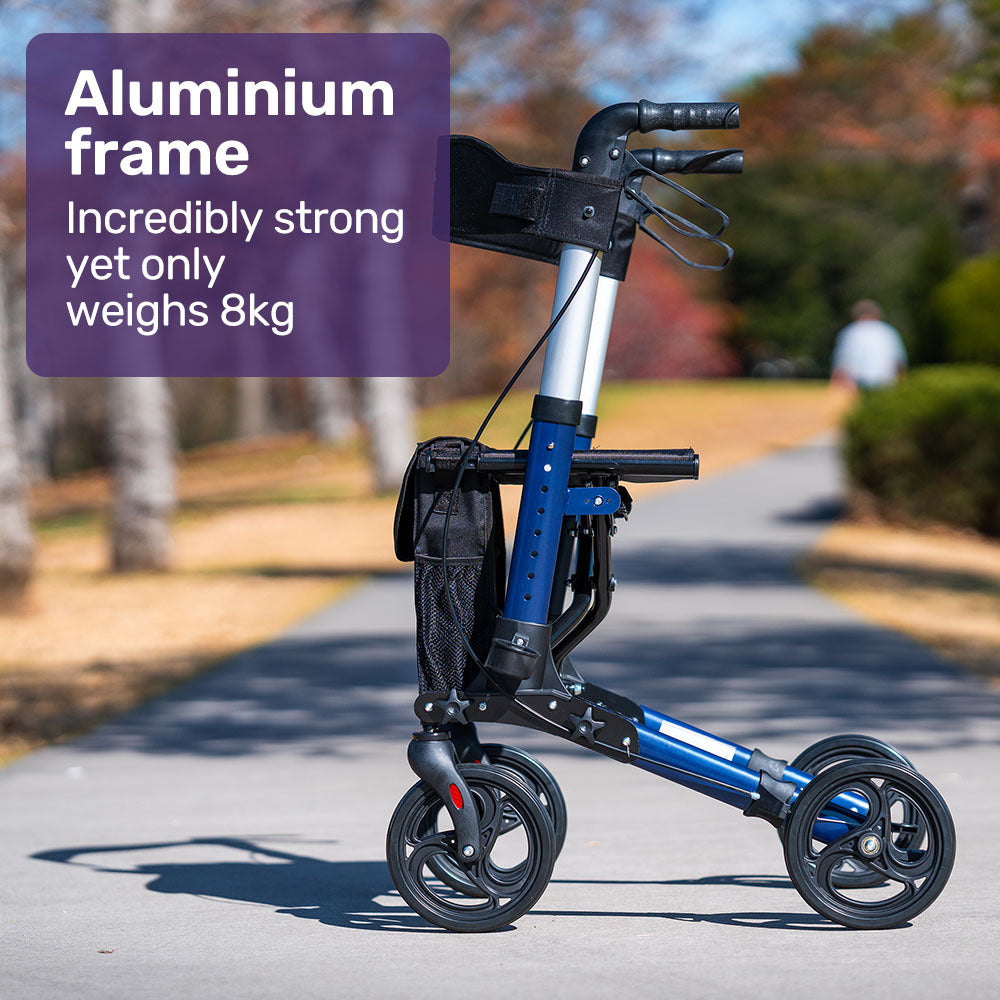Lightweight Aluminum Rollator with 0.2m Wheels and 135kg Capacity - Blue