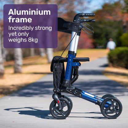 Lightweight Aluminum Rollator with 0.2m Wheels and 135kg Capacity - Blue