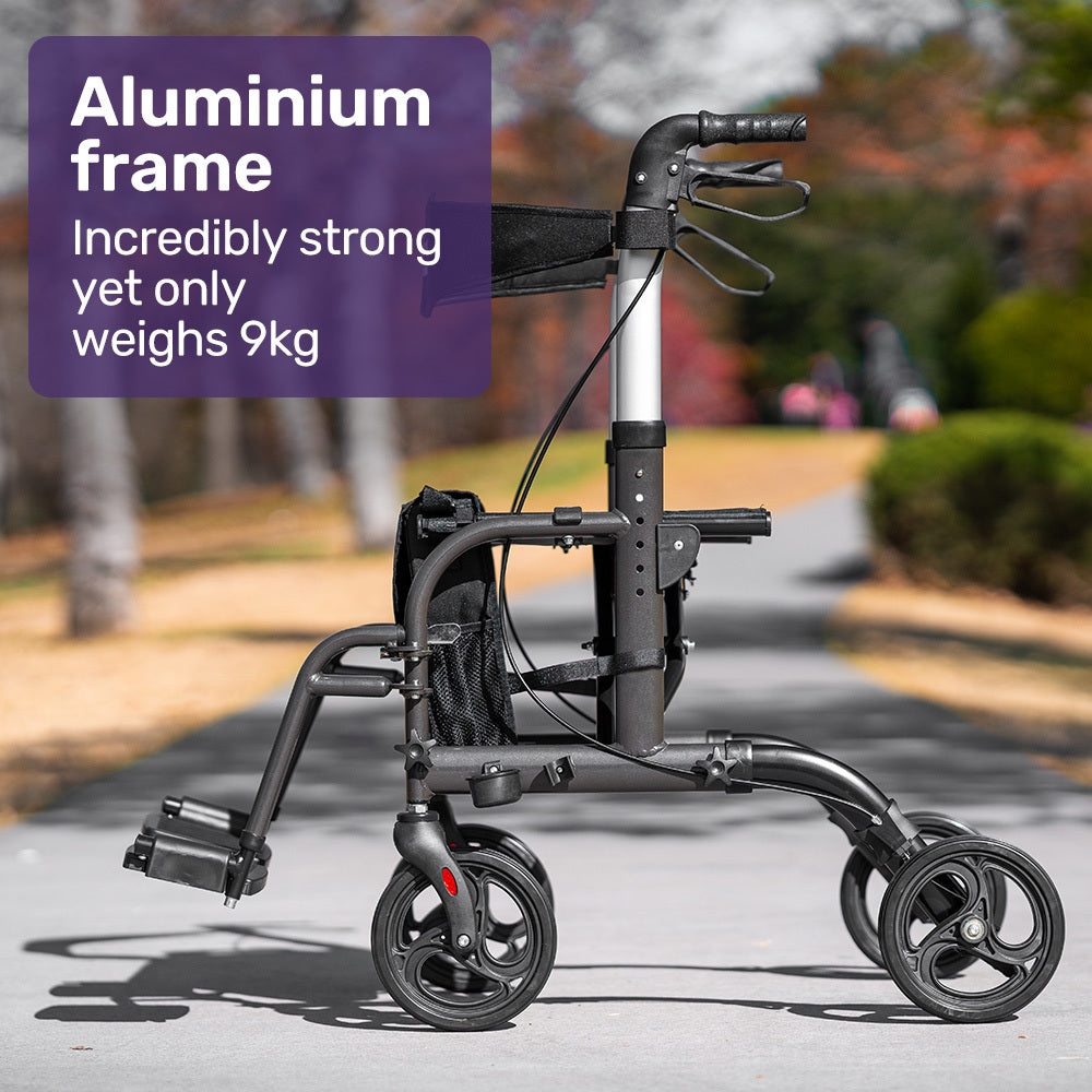 SmartRoller 2-in-1 Aluminum Rollator & Transit Wheelchair - Lightweight & Ergonomic