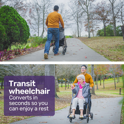 SmartRoller 2-in-1 Aluminum Rollator & Transit Wheelchair - Lightweight & Ergonomic
