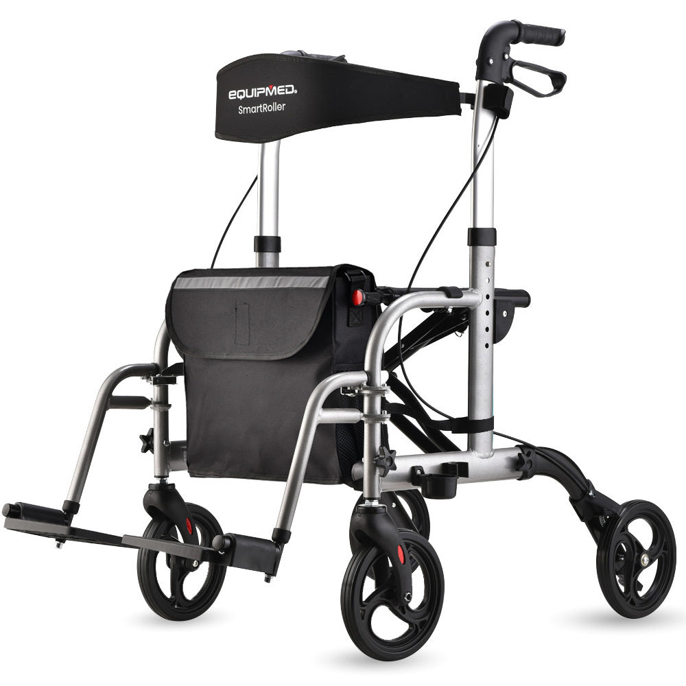 Convertible Rollator & Transit Wheelchair with Lightweight Aluminum Frame