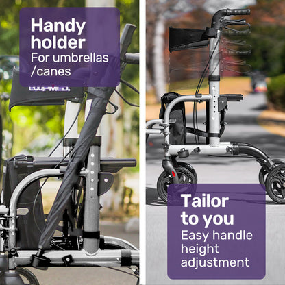 Convertible Rollator & Transit Wheelchair with Lightweight Aluminum Frame