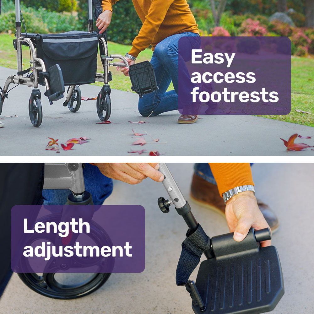 Convertible Rollator & Transit Wheelchair with Lightweight Aluminum Frame