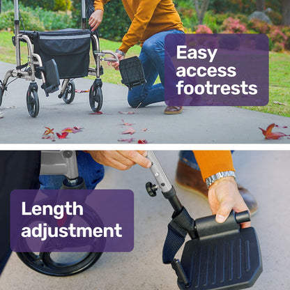 Convertible Rollator & Transit Wheelchair with Lightweight Aluminum Frame