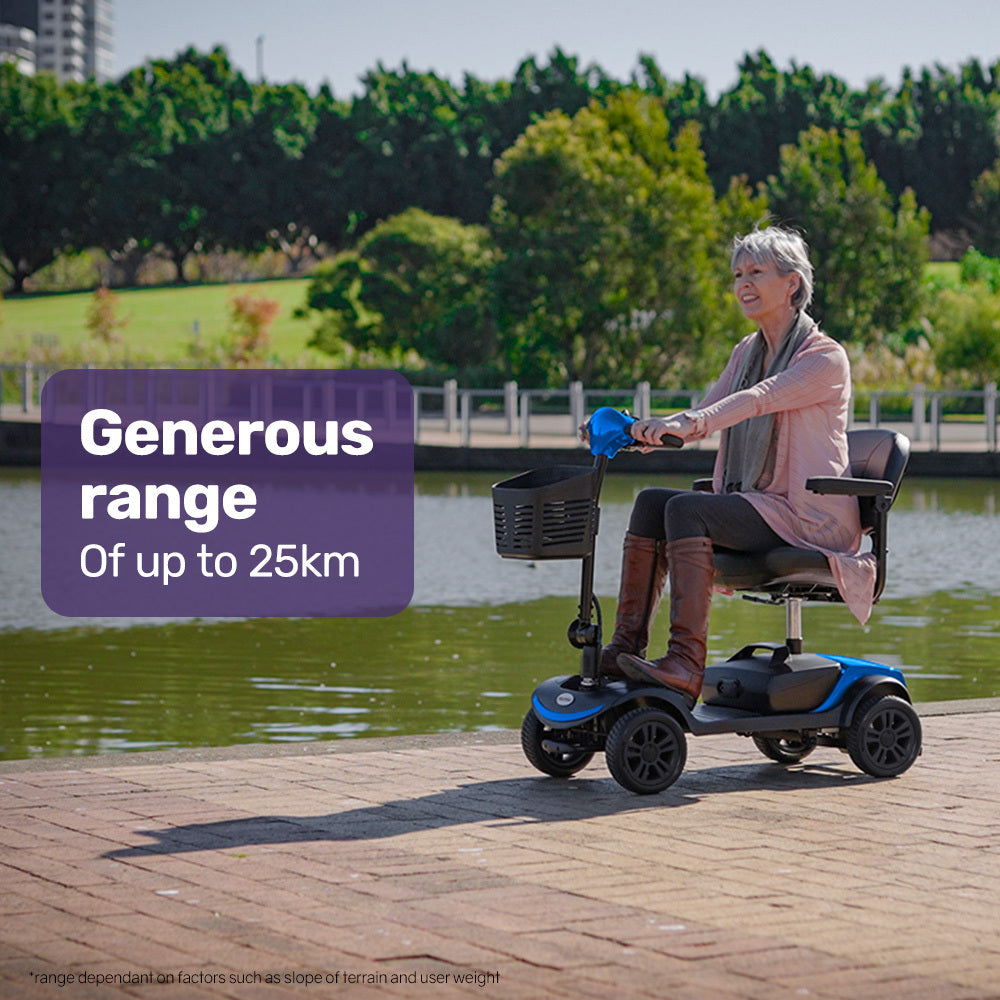 Compact Electric Mobility Scooter with Swivel Seat, Anti-Tip Wheels, and Storage