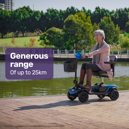 Compact Electric Mobility Scooter with Swivel Seat, Anti-Tip Wheels, and Storage