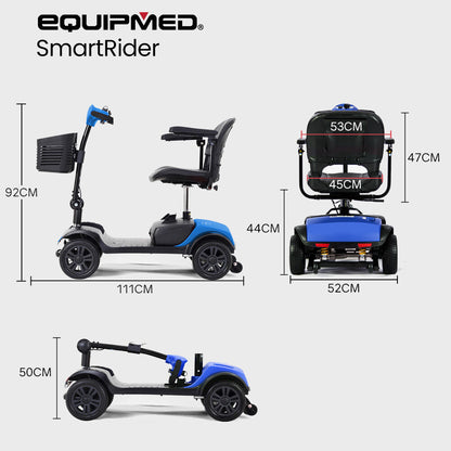 Compact Electric Mobility Scooter with Swivel Seat, Anti-Tip Wheels, and Storage