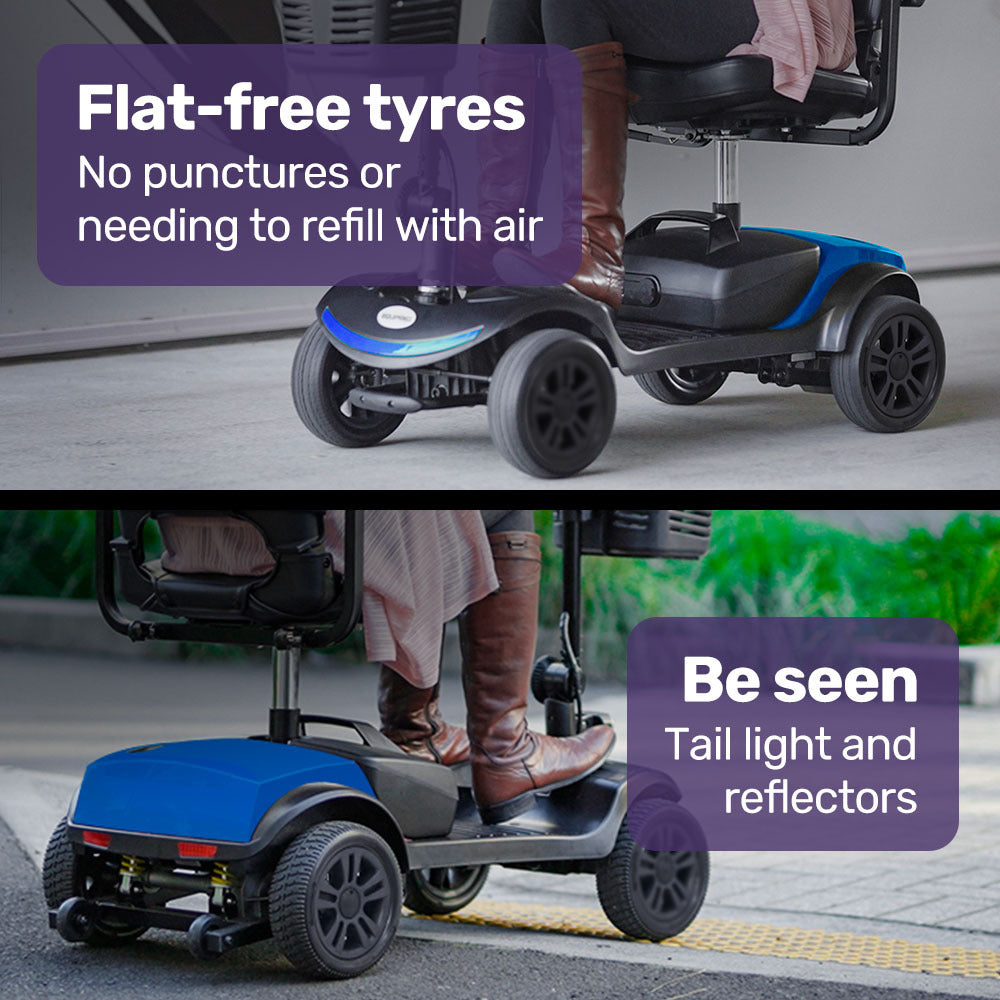 Compact Electric Mobility Scooter with Swivel Seat, Anti-Tip Wheels, and Storage