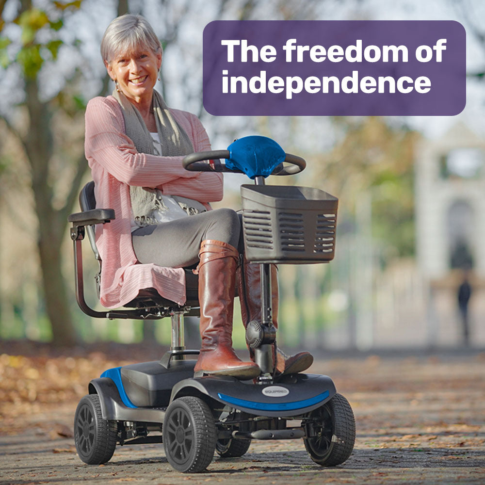 Compact Electric Mobility Scooter with Swivel Seat, Anti-Tip Wheels, and Storage
