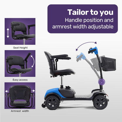 Compact Electric Mobility Scooter with Swivel Seat, Anti-Tip Wheels, and Storage