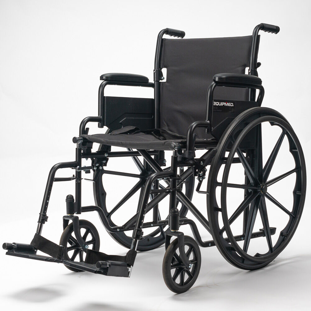 24" Folding Wheelchair with 136kg Capacity & Retractable Armrests - Black