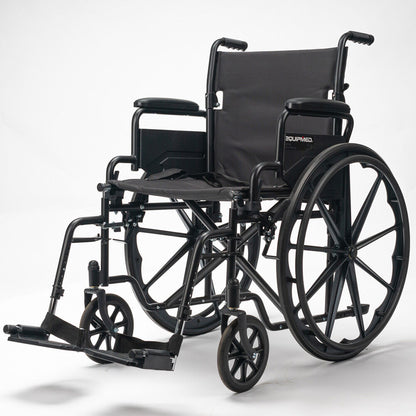 24" Folding Wheelchair with 136kg Capacity & Retractable Armrests - Black