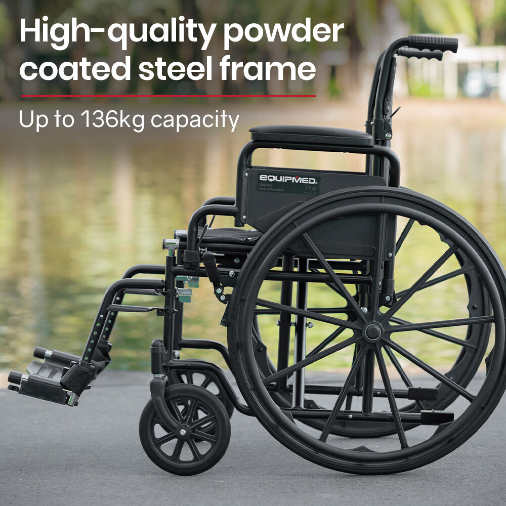 24" Folding Wheelchair with 136kg Capacity & Retractable Armrests - Black