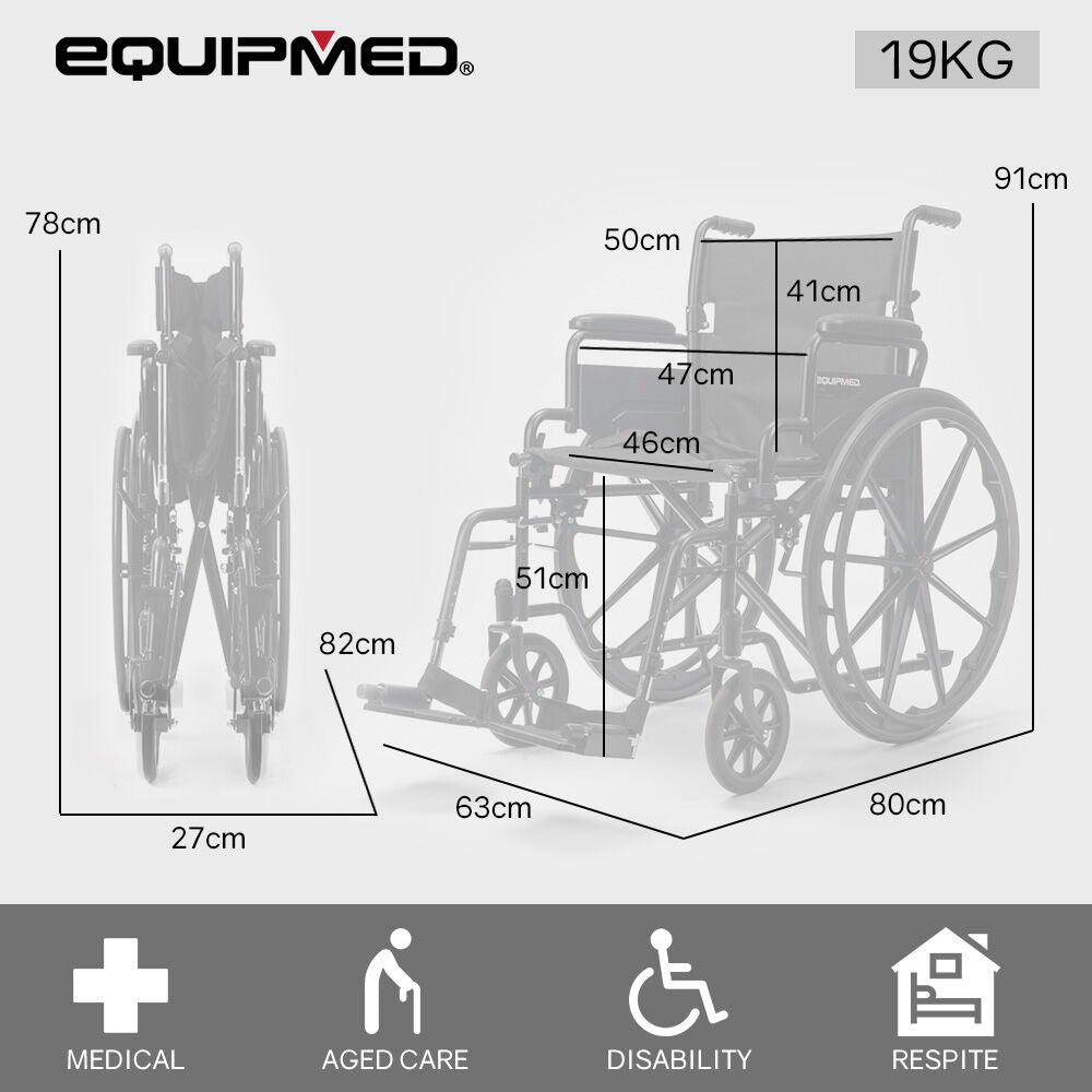 24" Folding Wheelchair with 136kg Capacity & Retractable Armrests - Black