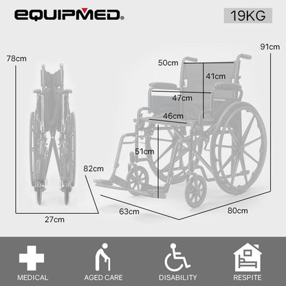 24" Folding Wheelchair with 136kg Capacity & Retractable Armrests - Black