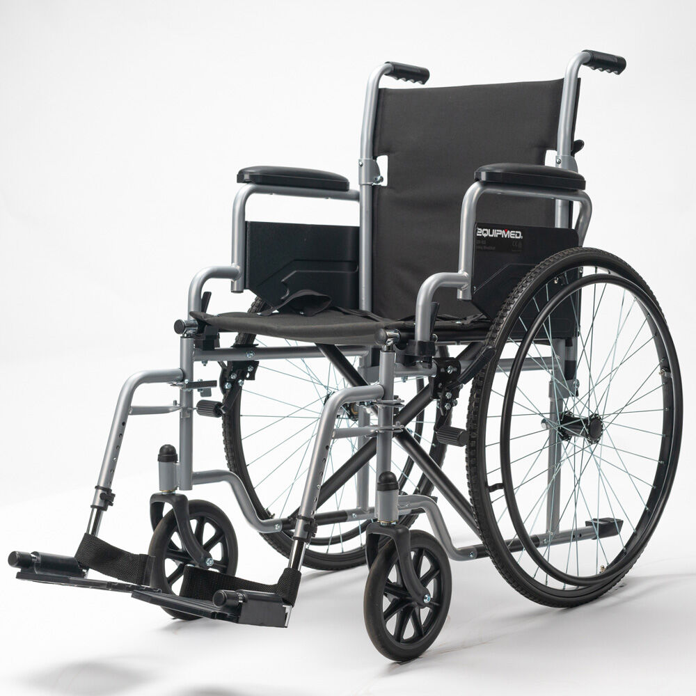 24" Folding Wheelchair, 136kg Capacity, Retractable Armrests, Adjustable Footrests