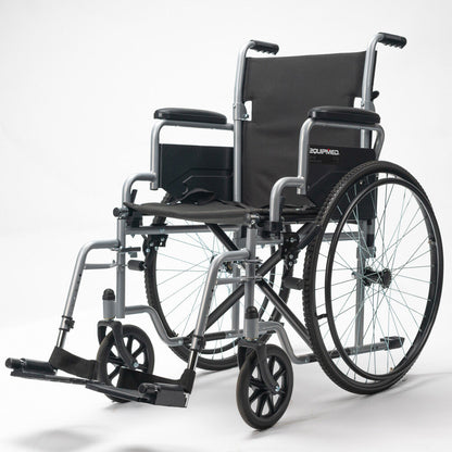 24" Folding Wheelchair, 136kg Capacity, Retractable Armrests, Adjustable Footrests