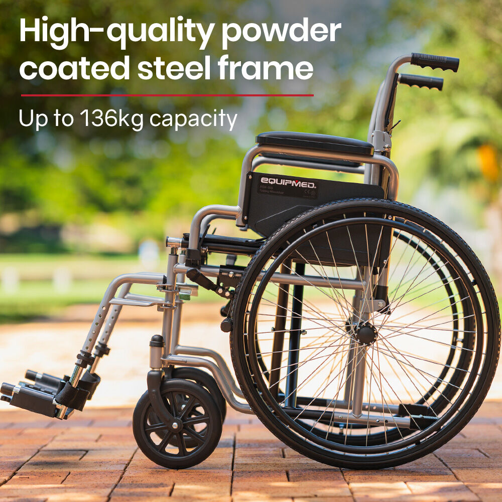 24" Folding Wheelchair, 136kg Capacity, Retractable Armrests, Adjustable Footrests
