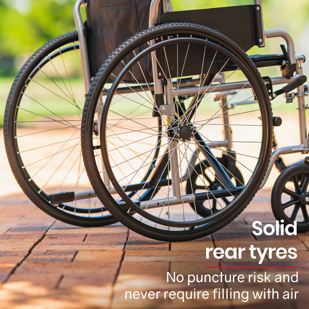 24" Folding Wheelchair, 136kg Capacity, Retractable Armrests, Adjustable Footrests