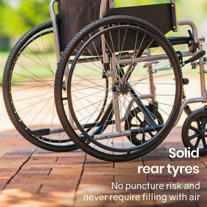 24" Folding Wheelchair, 136kg Capacity, Retractable Armrests, Adjustable Footrests