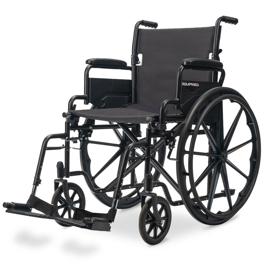 XL-Wide Quick-Folding Wheelchair with 0.6m Rear Tyres, 136kg Capacity - Black