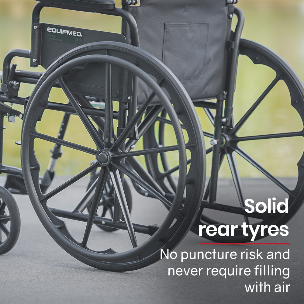 XL-Wide Quick-Folding Wheelchair with 0.6m Rear Tyres, 136kg Capacity - Black