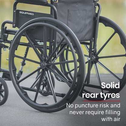 XL-Wide Quick-Folding Wheelchair with 0.6m Rear Tyres, 136kg Capacity - Black