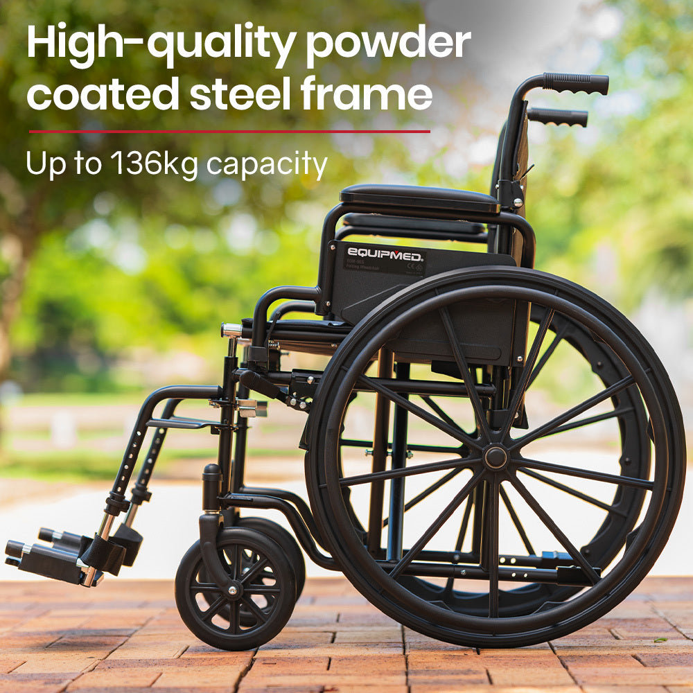 XL-Wide Quick-Folding Wheelchair with 0.6m Rear Tyres, 136kg Capacity - Black