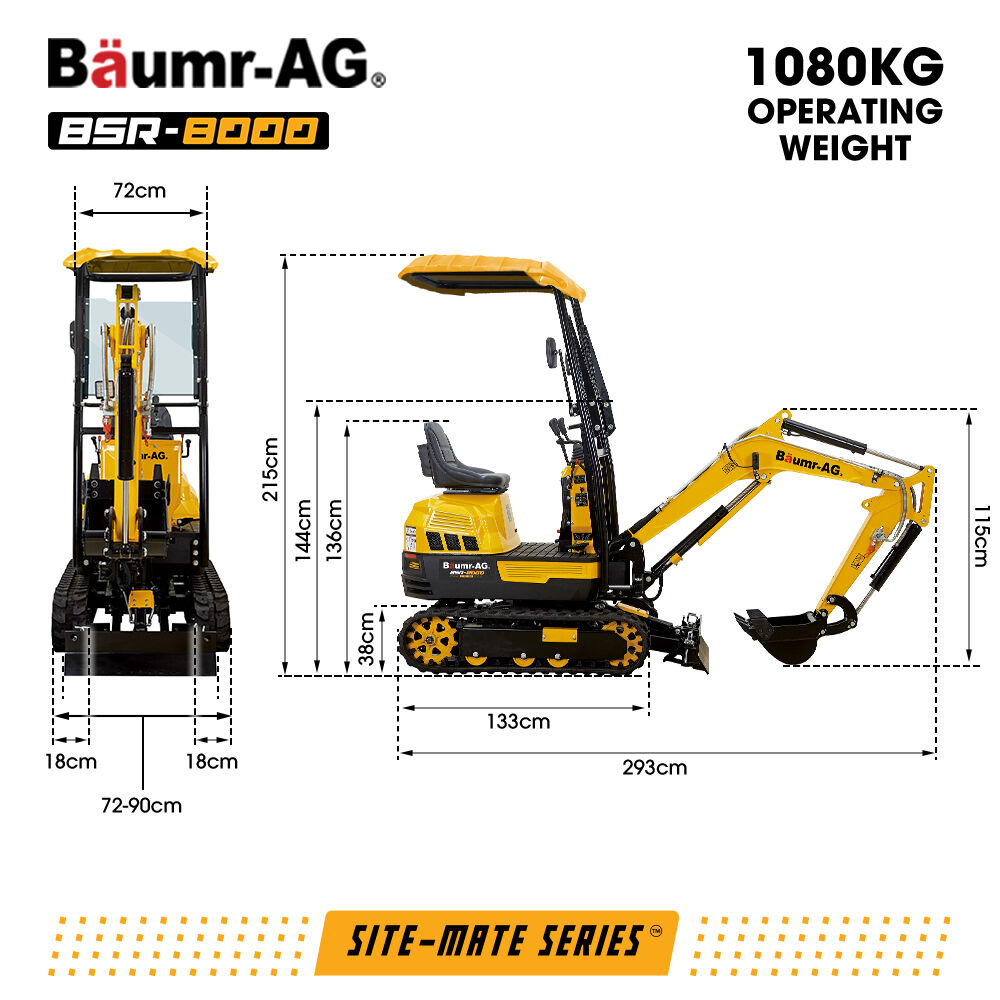 1T Mini Excavator + 6 Attachment Bundle, 12.3kN Digging Force, 720-900mm Hydraulic Adjustable Tracks