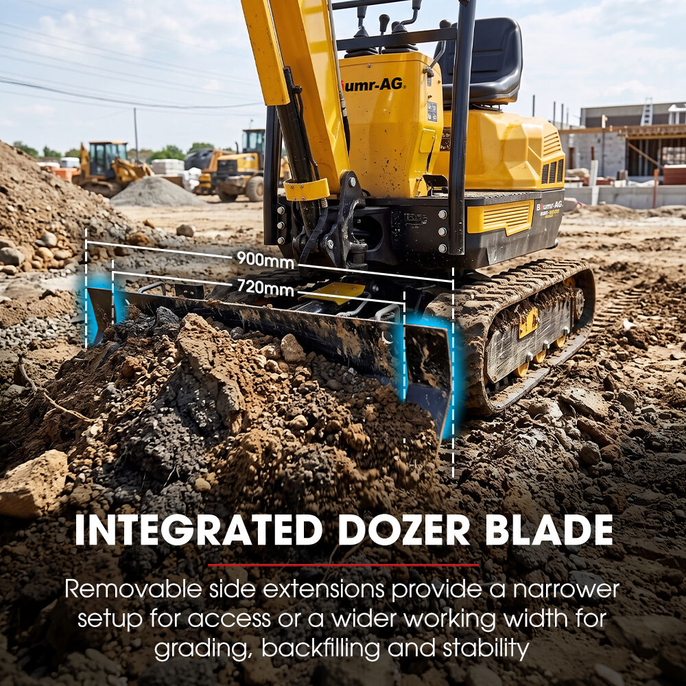 1T Mini Excavator + 6 Attachment Bundle, 12.3kN Digging Force, 720-900mm Hydraulic Adjustable Tracks