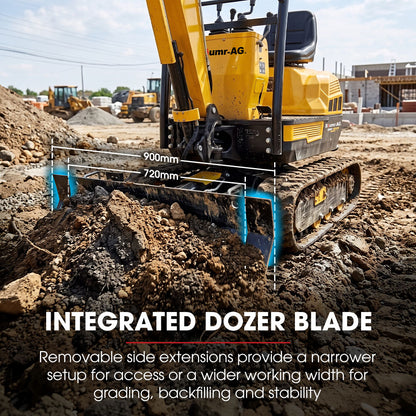 1T Mini Excavator + 6 Attachment Bundle, 12.3kN Digging Force, 720-900mm Hydraulic Adjustable Tracks