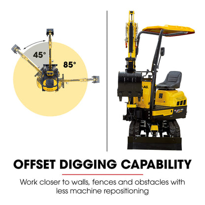 1T Mini Excavator + 6 Attachment Bundle, 12.3kN Digging Force, 720-900mm Hydraulic Adjustable Tracks