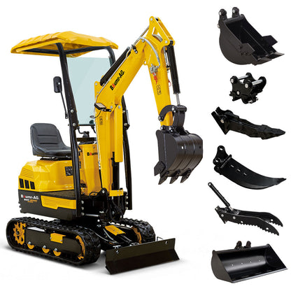 1T Mini Excavator + 6 Attachment Bundle, 12.3kN Digging Force, 720-900mm Hydraulic Adjustable Tracks