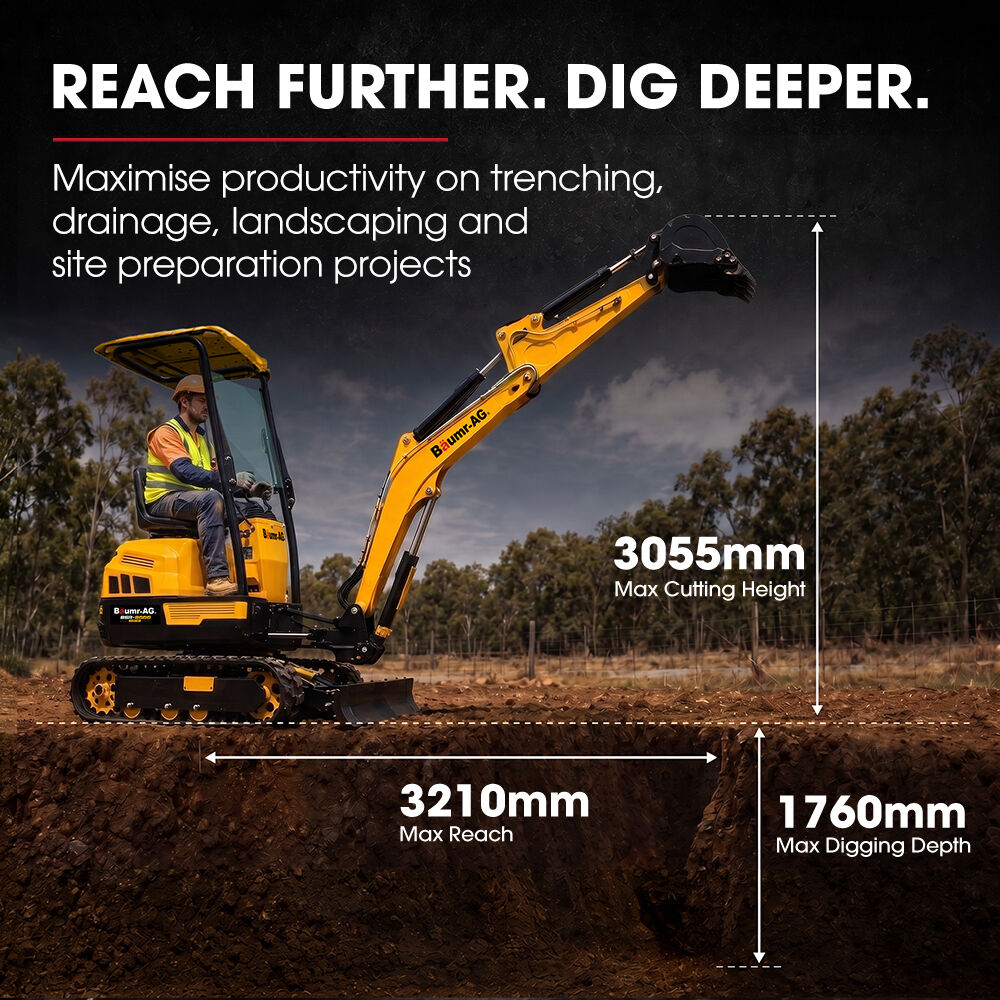 1T Mini Excavator + 6 Attachment Bundle, 12.3kN Digging Force, 720-900mm Hydraulic Adjustable Tracks