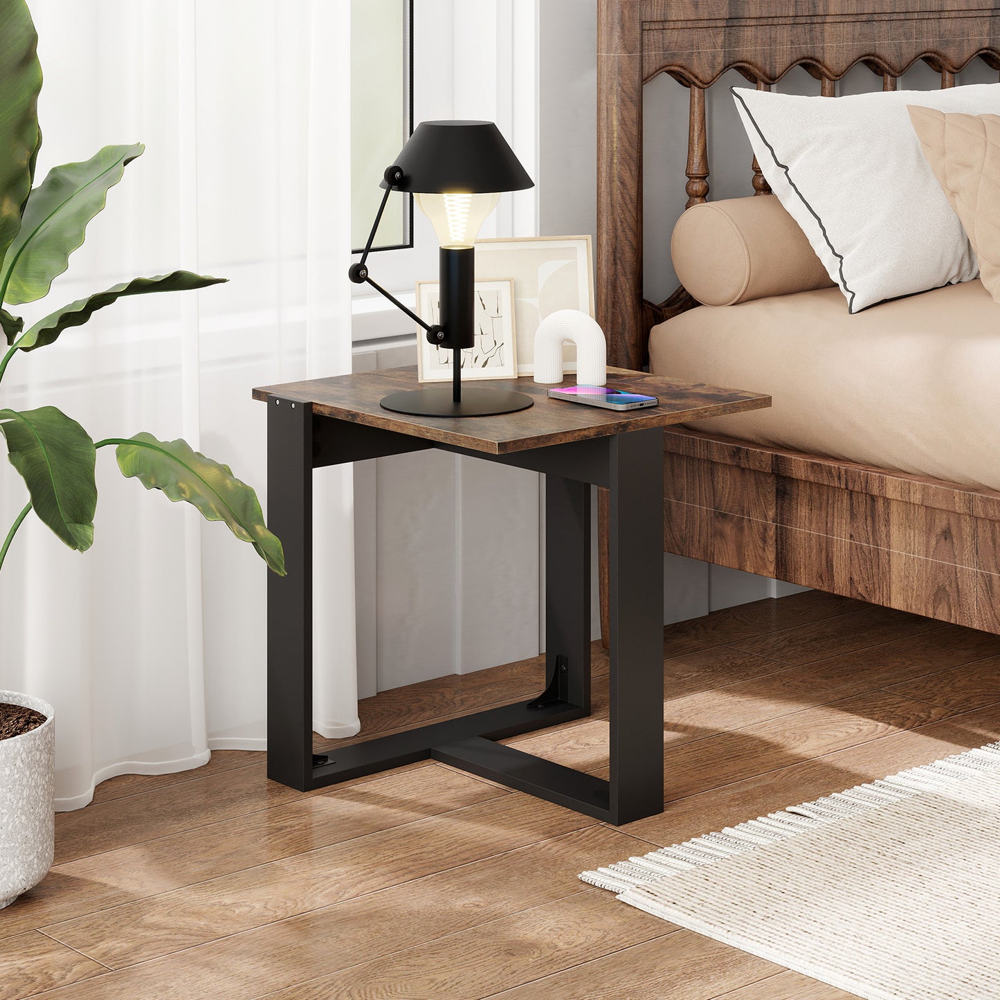 End Table Industrial Sofa Side Table with Metal Frame-Coffee-1 piece