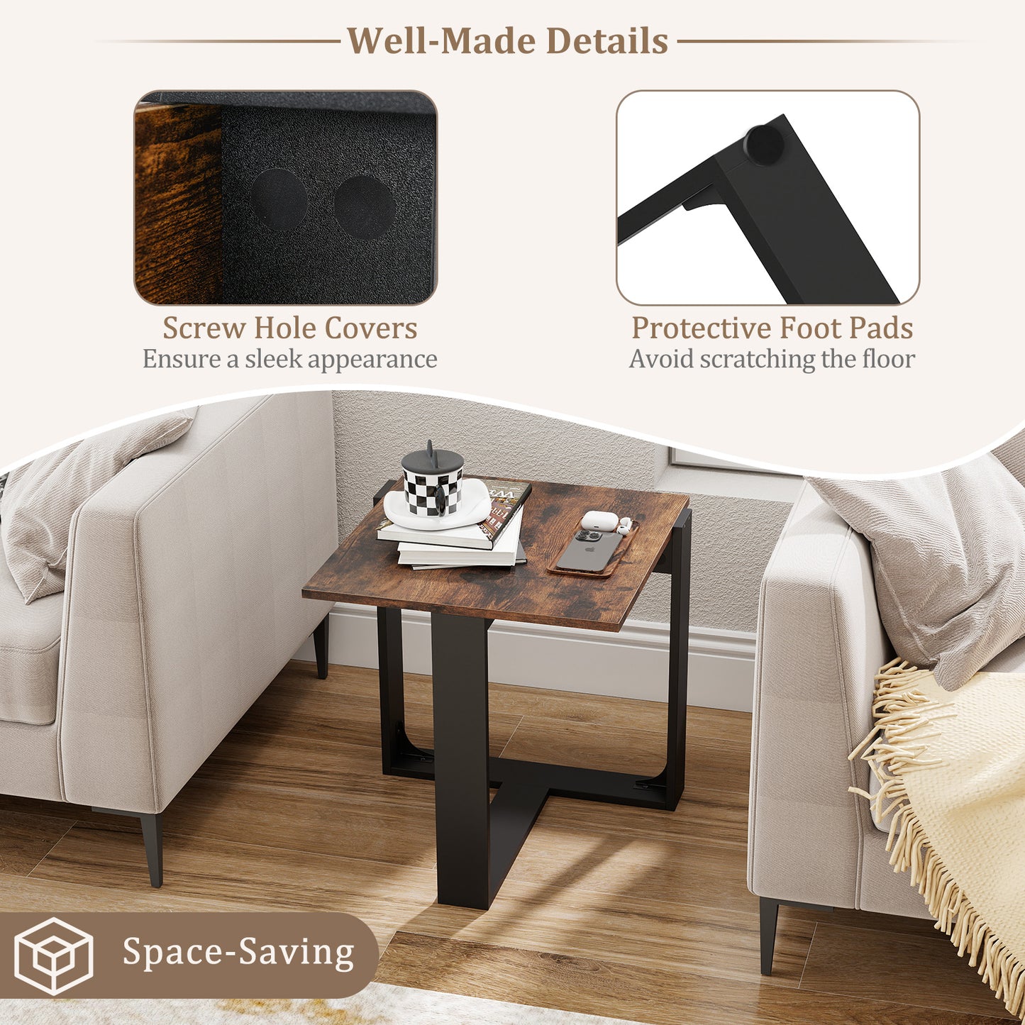 End Table Industrial Sofa Side Table with Metal Frame-Coffee-1 piece