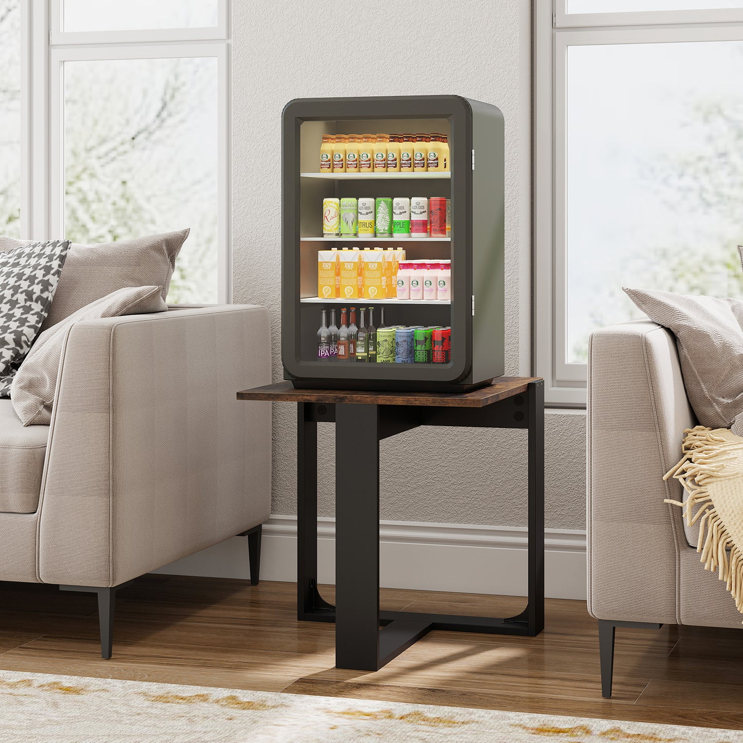 End Table Industrial Sofa Side Table with Metal Frame-Coffee-1 piece