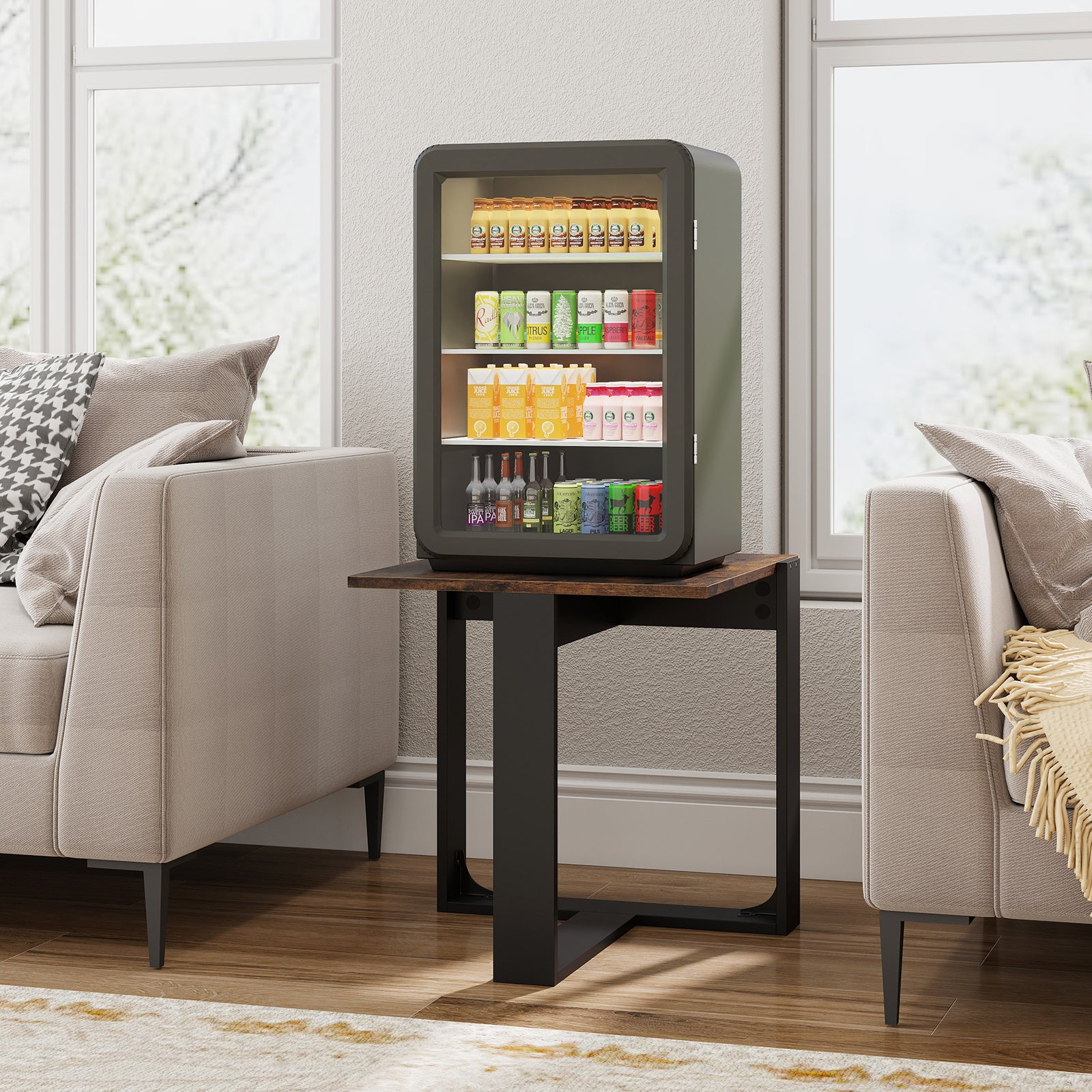 End Table Industrial Sofa Side Table with Metal Frame-Coffee-1 piece