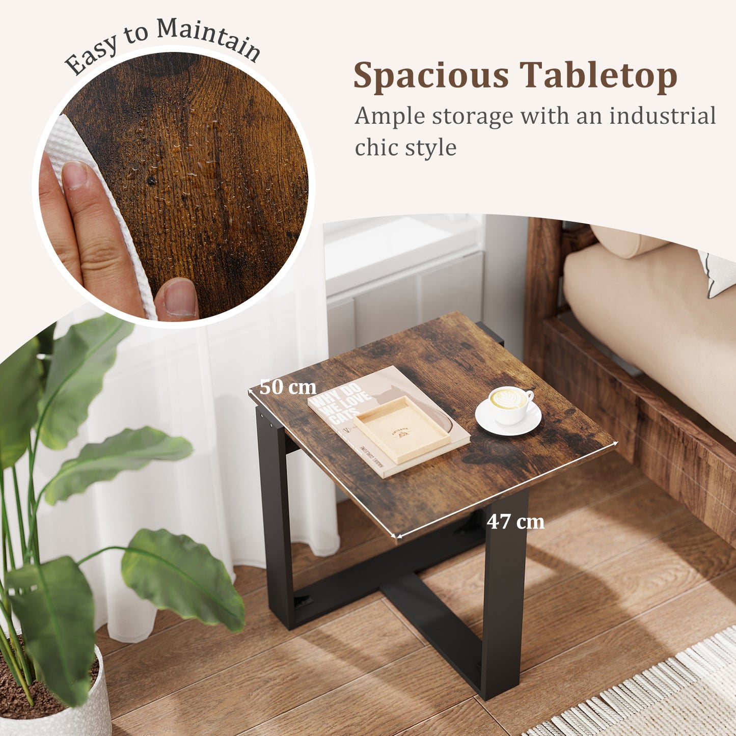 End Table Industrial Sofa Side Table with Metal Frame-Coffee-1 piece