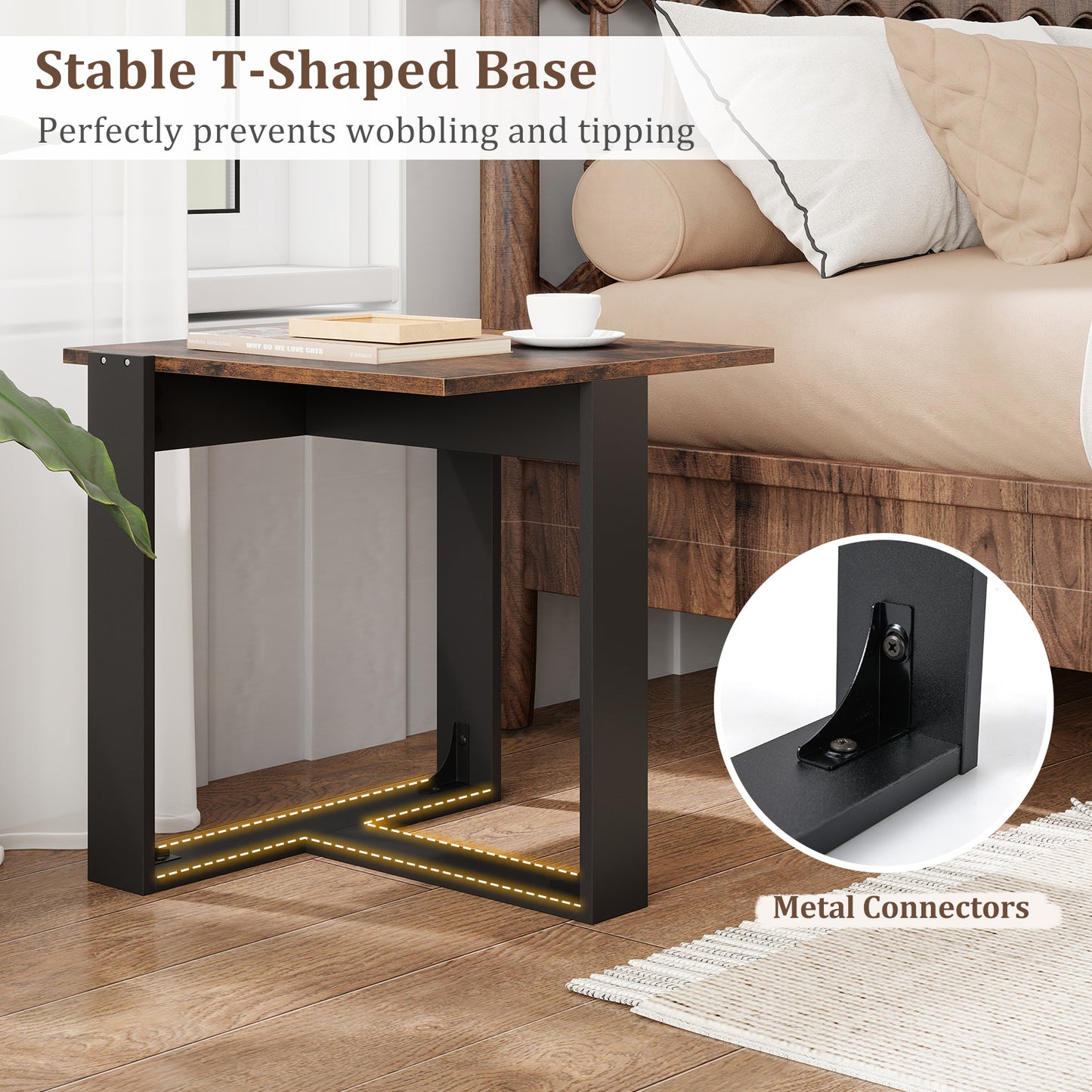 End Table Industrial Sofa Side Table with Metal Frame-Coffee-1 piece