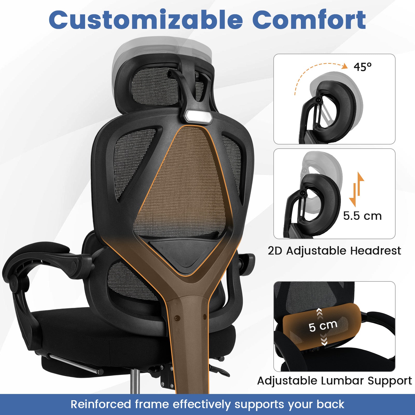 Ergonomic Office Chair High Back Mesh Desk Chair with Retractable Footrest-Black