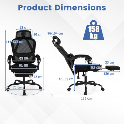 Ergonomic Office Chair High Back Mesh Desk Chair with Retractable Footrest-Black