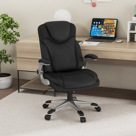 Ergonomic Office Leather Executive Chair with Rocking Function and Adjustable Height-Black