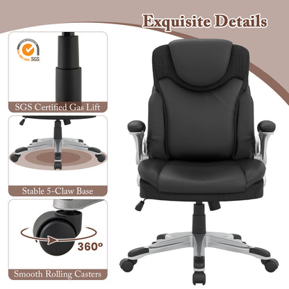 Ergonomic Office Leather Executive Chair with Rocking Function and Adjustable Height-Black