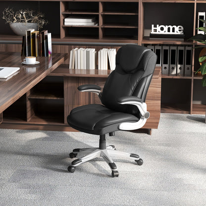 Ergonomic Office Leather Executive Chair with Rocking Function and Adjustable Height-Black